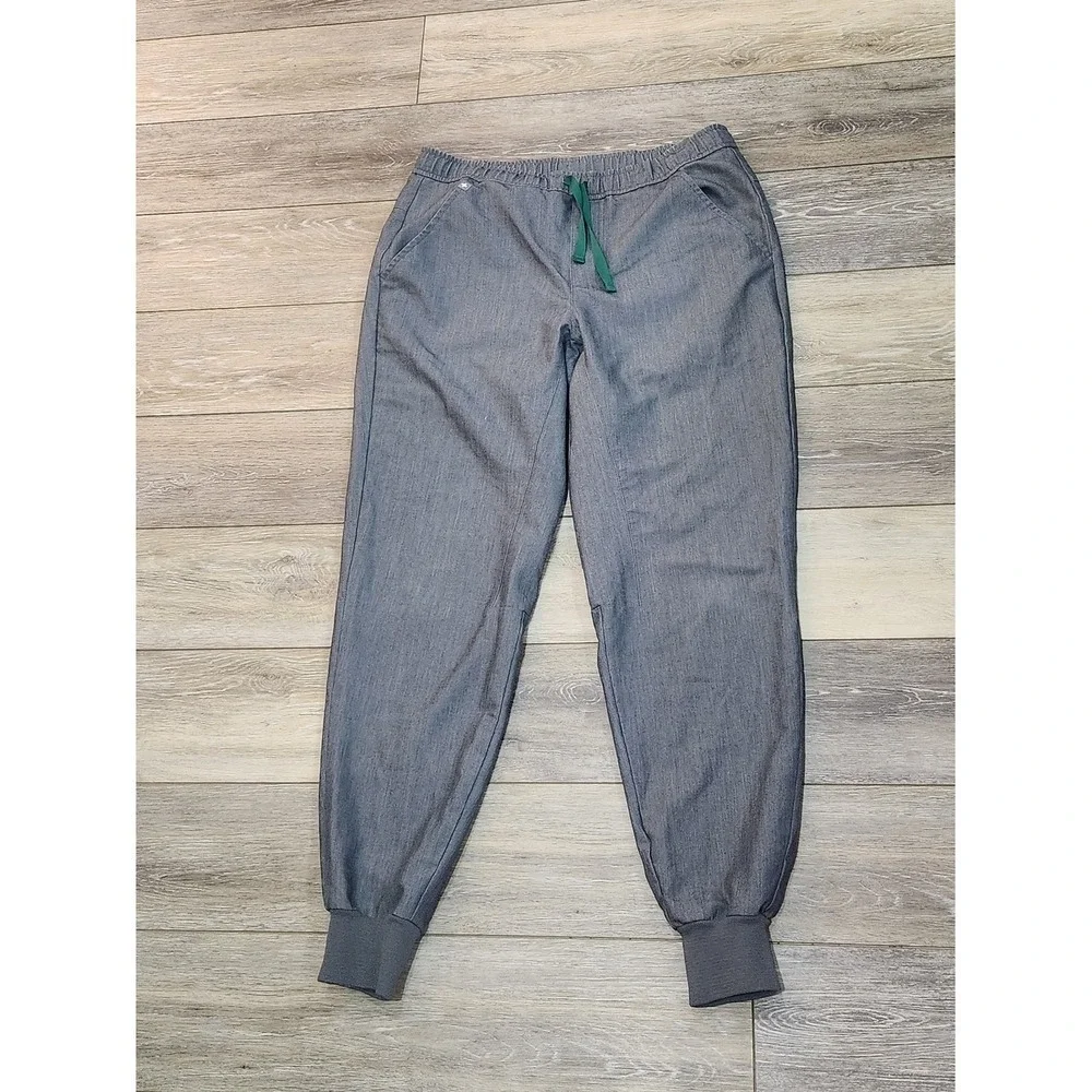 Figs Men's Gray Jogger Scrub Pants with Green Drawstring Size M